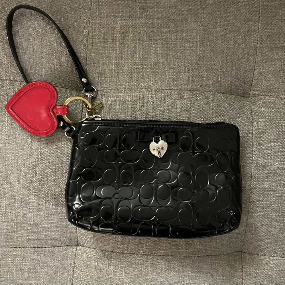 Coach Black and Red Wristlet with Heart Charm